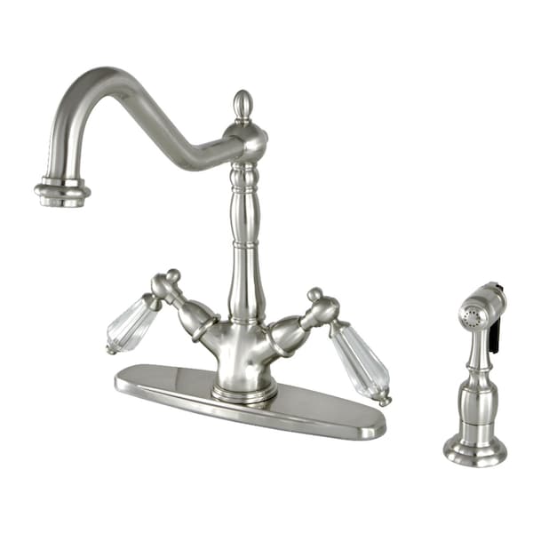 KS1238WLLBS Mono Deck Mount Kitchen Faucet W/ Brass Sprayer, Nickel